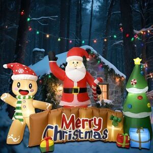 6' x 10' Merry Christmas Inflatable Banner Santa, Xmas Tree and Gingerbread Man